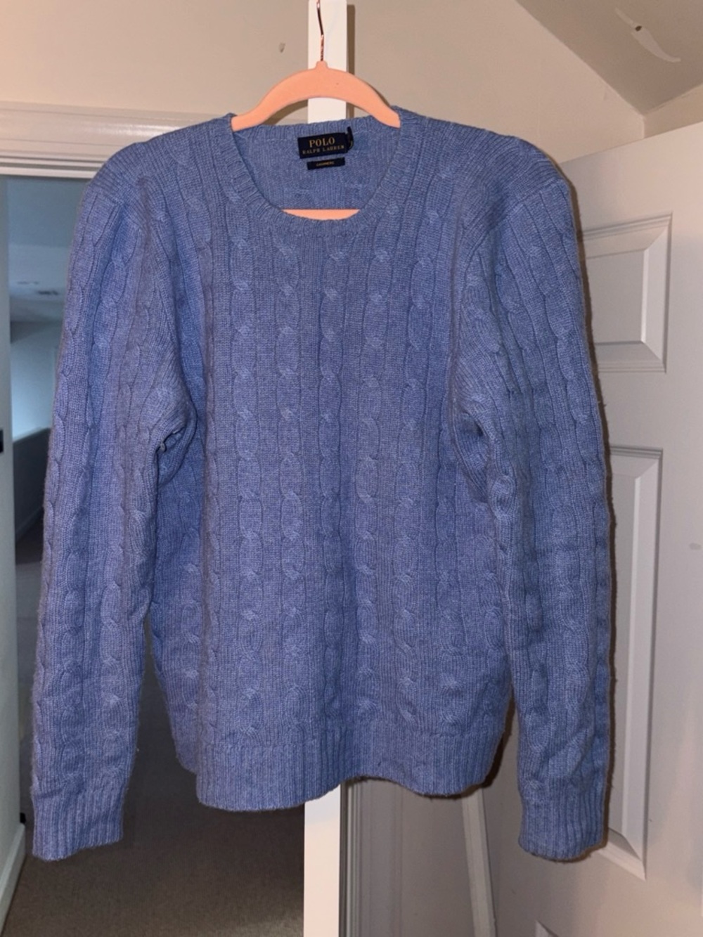 A275 - Polo Ralph Lauren Blue 100% Cashmere Cable Knit Sweater L
